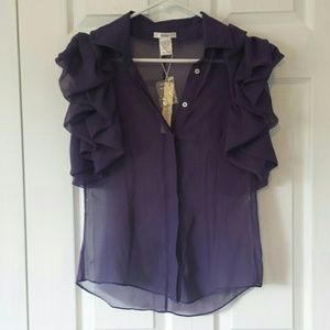 Esley NWT frilly shoulder sheer button up